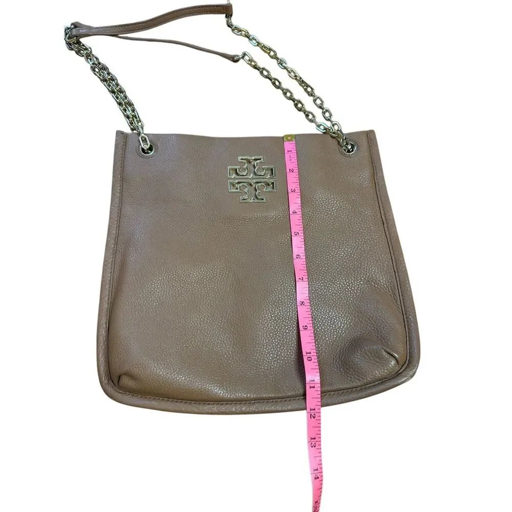 Tory Burch Britten Swingpack crossbody bag purse brown pebbled leather gold-tone